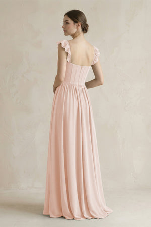 Sweetheart Chiffon Ruffled A - Line Corset Bridesmaid Dress in Pale Blush - KissProm Bridesmaid Dresses