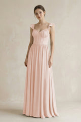 Sweetheart Chiffon Ruffled A - Line Corset Bridesmaid Dress in Pale Blush - KissProm Bridesmaid Dresses