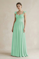 Sweetheart Chiffon Ruffled A - Line Corset Bridesmaid Dress in Pale Pistachio - KissProm Bridesmaid Dresses
