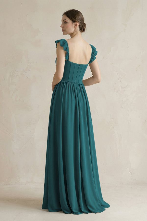 Sweetheart Chiffon Ruffled A - Line Corset Bridesmaid Dress in Pine - KissProm Bridesmaid Dresses