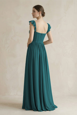 Sweetheart Chiffon Ruffled A - Line Corset Bridesmaid Dress in Pine - KissProm Bridesmaid Dresses