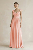 Sweetheart Chiffon Ruffled A - Line Corset Bridesmaid Dress in Rose Petal - KissProm Bridesmaid Dresses