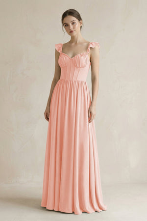 Sweetheart Chiffon Ruffled A - Line Corset Bridesmaid Dress in Rose Petal - KissProm Bridesmaid Dresses