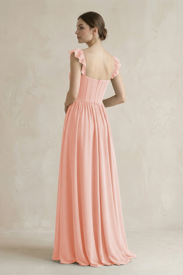 Sweetheart Chiffon Ruffled A - Line Corset Bridesmaid Dress in Rose Petal - KissProm Bridesmaid Dresses