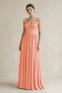 Sweetheart Chiffon Ruffled A - Line Corset Bridesmaid Dress in Rosette - KissProm Bridesmaid Dresses