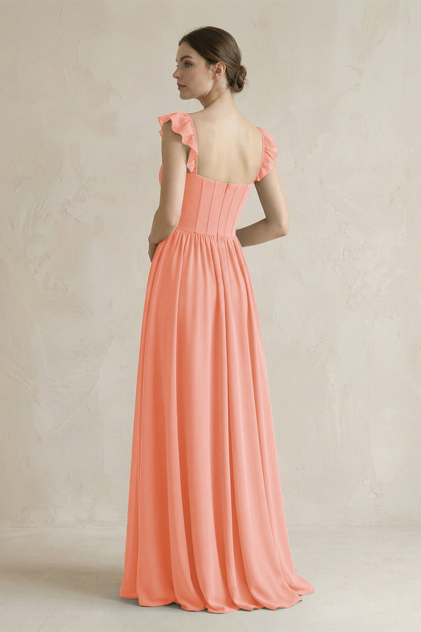 Sweetheart Chiffon Ruffled A - Line Corset Bridesmaid Dress in Rosette - KissProm Bridesmaid Dresses