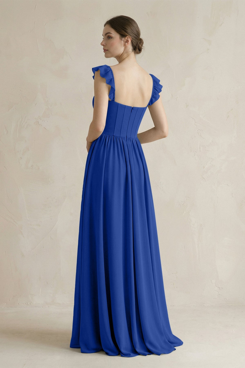Sweetheart Chiffon Ruffled A - Line Corset Bridesmaid Dress in Royal Blue - KissProm Bridesmaid Dresses