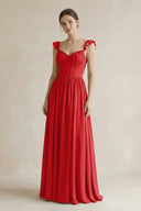 Sweetheart Chiffon Ruffled A - Line Corset Bridesmaid Dress in Ruby Red - KissProm Bridesmaid Dresses