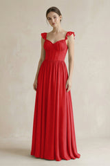 Sweetheart Chiffon Ruffled A - Line Corset Bridesmaid Dress in Ruby Red - KissProm Bridesmaid Dresses