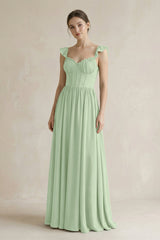 Sweetheart Chiffon Ruffled A - Line Corset Bridesmaid Dress in Sage - KissProm Bridesmaid Dresses