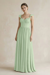 Sweetheart Chiffon Ruffled A - Line Corset Bridesmaid Dress in Sage - KissProm Bridesmaid Dresses