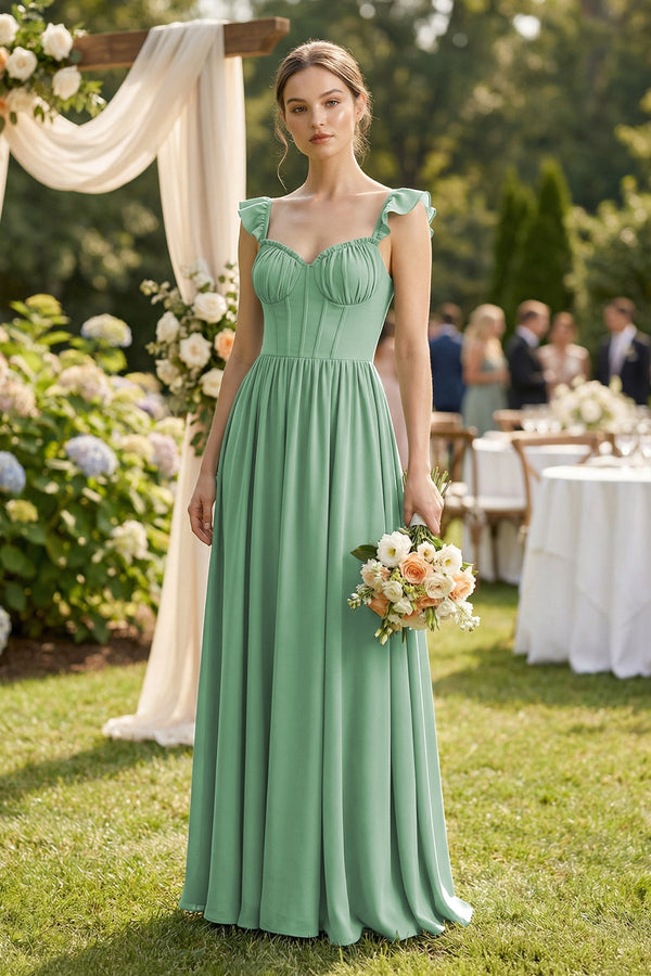 Sweetheart Chiffon Ruffled A-Line Corset Bridesmaid Dress in Sea Glass, Sea Glass / 14 Sweetheart Chiffon Ruffled A-Line Corset Bridesmaid Dress in Sea Glass, Sea Glass / 14