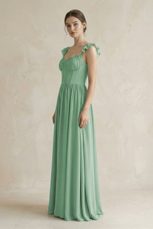 Sweetheart Chiffon Ruffled A - Line Corset Bridesmaid Dress in Sea Glass - KissProm Bridesmaid Dresses