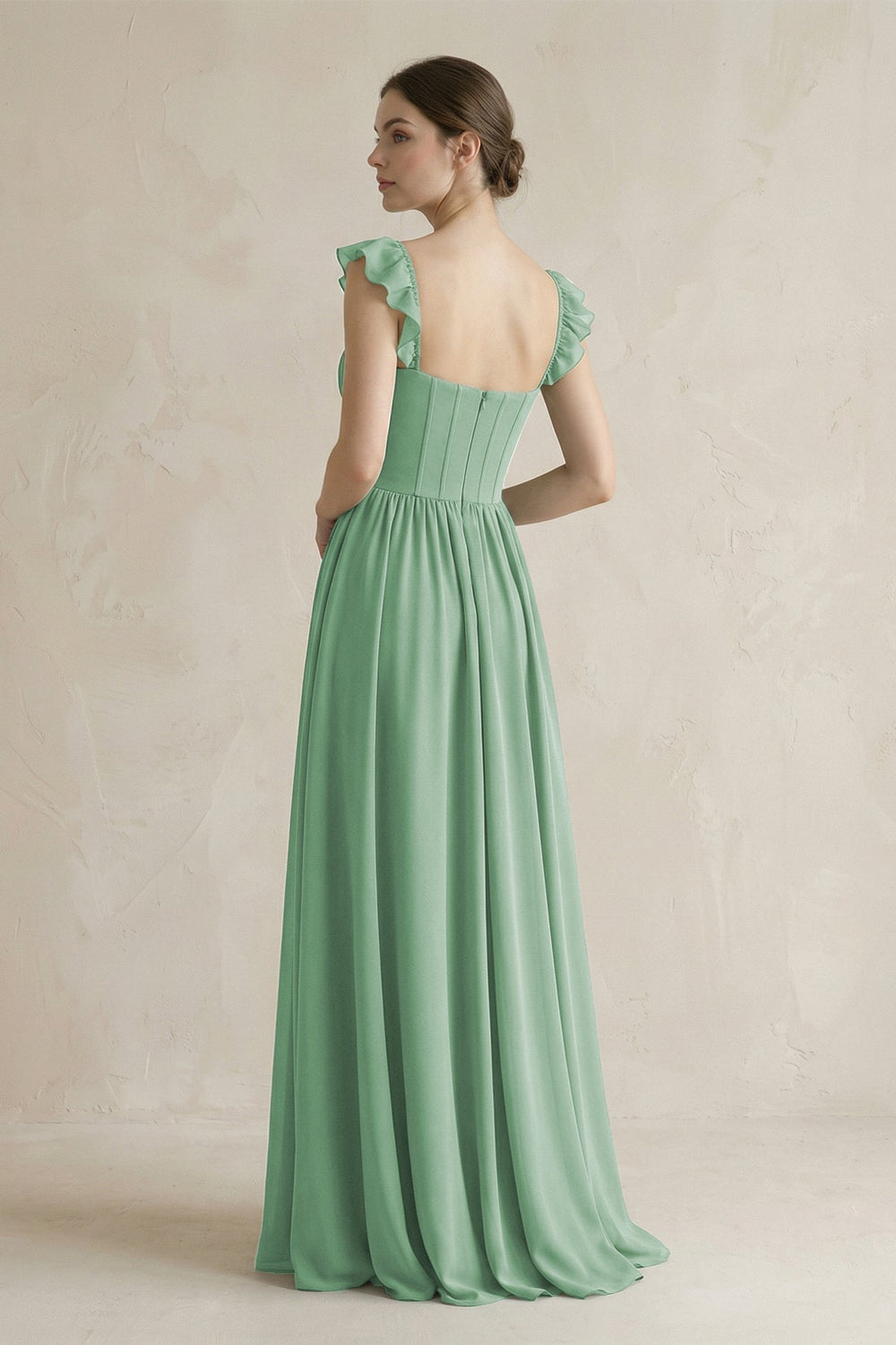 Sweetheart Chiffon Ruffled A - Line Corset Bridesmaid Dress in Sea Glass - KissProm Bridesmaid Dresses