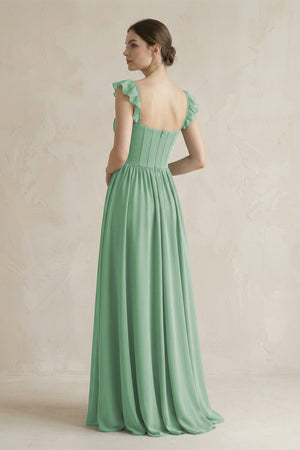 Sweetheart Chiffon Ruffled A - Line Corset Bridesmaid Dress in Sea Glass - KissProm Bridesmaid Dresses