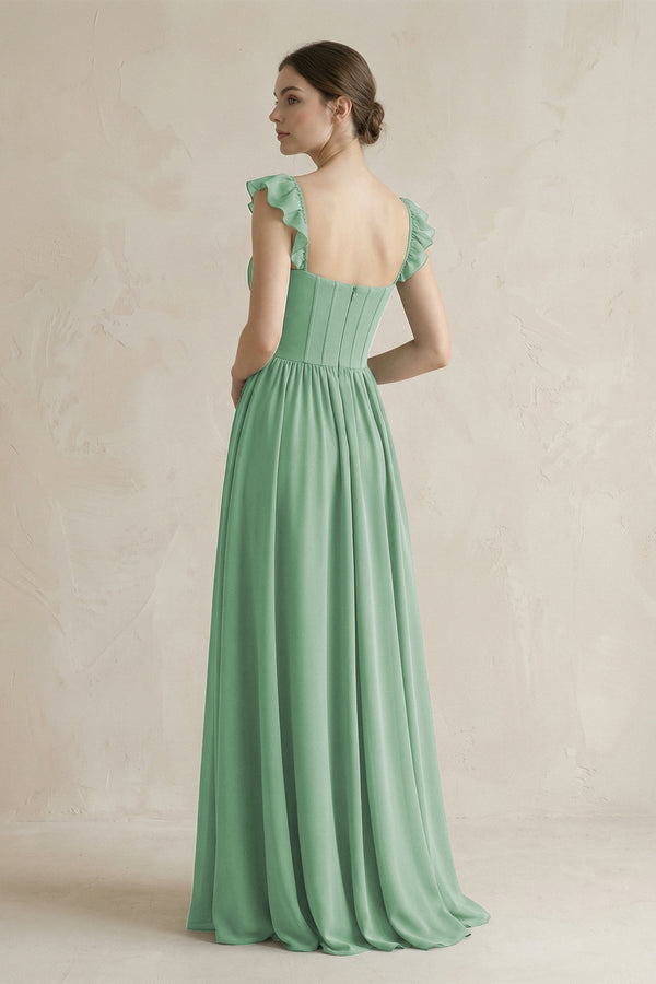 Sweetheart Chiffon Ruffled A - Line Corset Bridesmaid Dress in Sea Glass - KissProm Bridesmaid Dresses