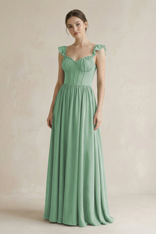 Sweetheart Chiffon Ruffled A-Line Corset Bridesmaid Dress in Sea Glass, Sea Glass / 14 Sweetheart Chiffon Ruffled A-Line Corset Bridesmaid Dress in Sea Glass, Sea Glass / 14