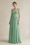 Sweetheart Chiffon Ruffled A - Line Corset Bridesmaid Dress in Sea Glass - KissProm Bridesmaid Dresses