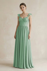 Sweetheart Chiffon Ruffled A - Line Corset Bridesmaid Dress in Sea Glass - KissProm Bridesmaid Dresses
