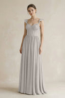 Sweetheart Chiffon Ruffled A - Line Corset Bridesmaid Dress in Silver - KissProm Bridesmaid Dresses