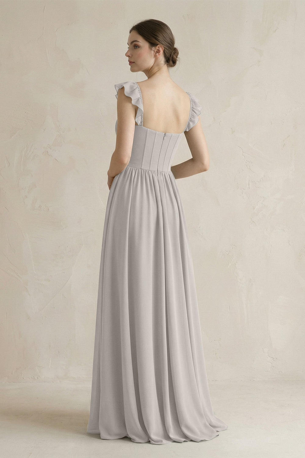 Sweetheart Chiffon Ruffled A - Line Corset Bridesmaid Dress in Silver - KissProm Bridesmaid Dresses