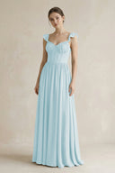 Sweetheart Chiffon Ruffled A - Line Corset Bridesmaid Dress in Sky Blue - KissProm Bridesmaid Dresses