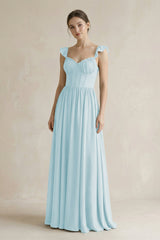 Sweetheart Chiffon Ruffled A - Line Corset Bridesmaid Dress in Sky Blue - KissProm Bridesmaid Dresses