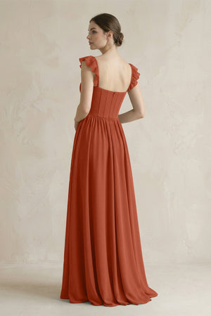 Sweetheart Chiffon Ruffled A - Line Corset Bridesmaid Dress in Spice - KissProm Bridesmaid Dresses