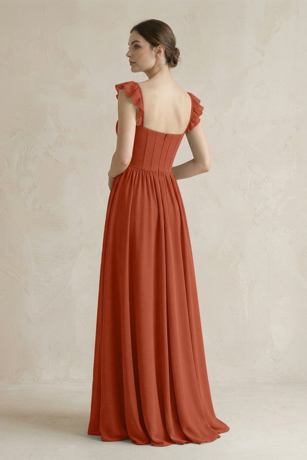 Sweetheart Chiffon Ruffled A - Line Corset Bridesmaid Dress in Spice - KissProm Bridesmaid Dresses