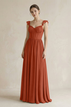 Sweetheart Chiffon Ruffled A - Line Corset Bridesmaid Dress in Spice - KissProm Bridesmaid Dresses