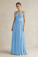 Sweetheart Chiffon Ruffled A - Line Corset Bridesmaid Dress in Steel Blue - KissProm Bridesmaid Dresses