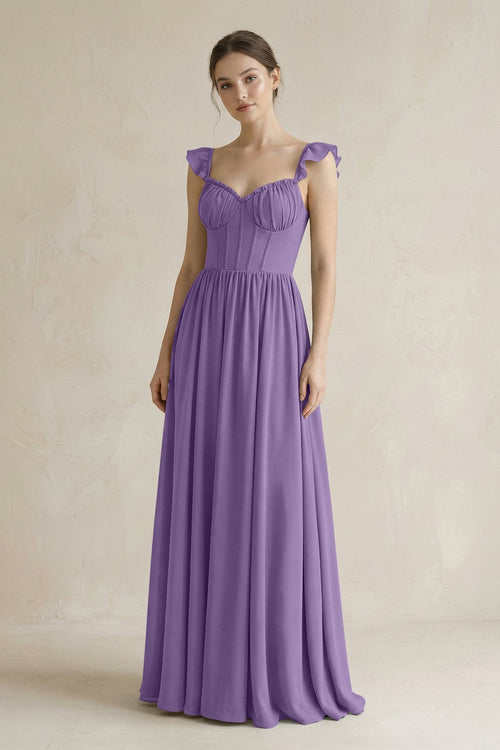 Sweetheart Chiffon Ruffled A - Line Corset Bridesmaid Dress in Tahiti - KissProm Bridesmaid Dresses