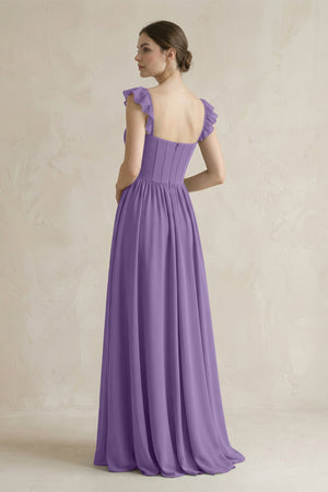 Sweetheart Chiffon Ruffled A - Line Corset Bridesmaid Dress in Tahiti - KissProm Bridesmaid Dresses
