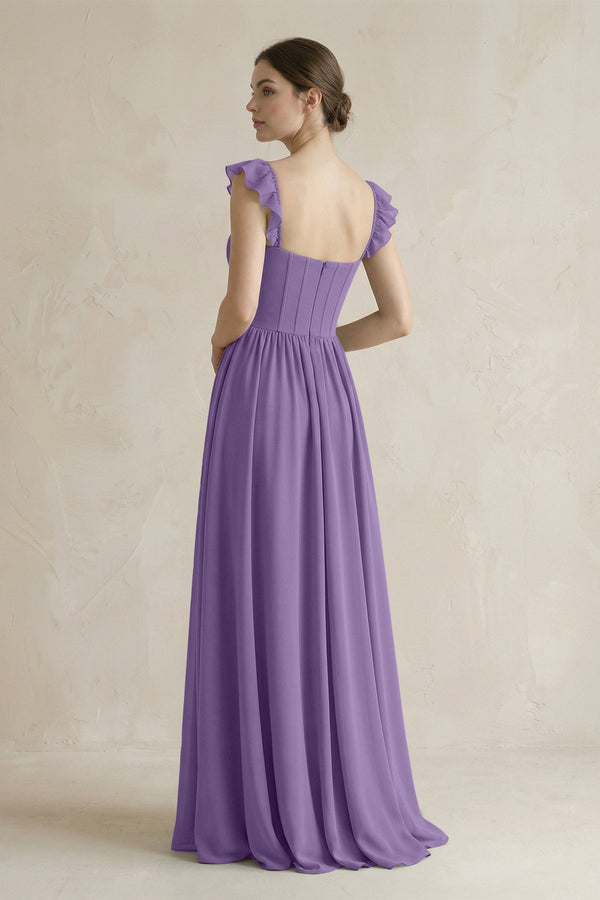 Sweetheart Chiffon Ruffled A - Line Corset Bridesmaid Dress in Tahiti - KissProm Bridesmaid Dresses