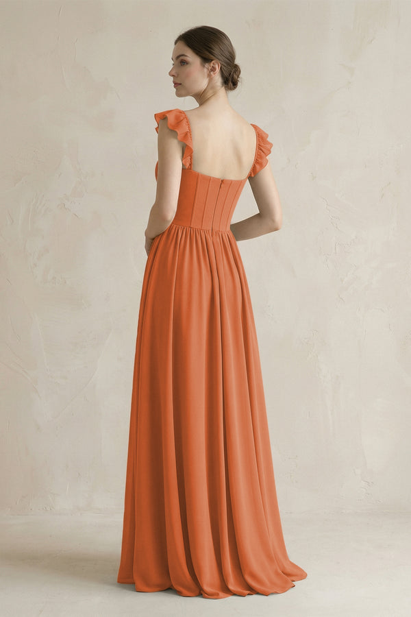Sweetheart Chiffon Ruffled A - Line Corset Bridesmaid Dress in Terracotta - KissProm Bridesmaid Dresses