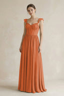 Sweetheart Chiffon Ruffled A - Line Corset Bridesmaid Dress in Terracotta - KissProm Bridesmaid Dresses