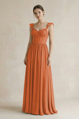 Sweetheart Chiffon Ruffled A - Line Corset Bridesmaid Dress in Terracotta - KissProm Bridesmaid Dresses