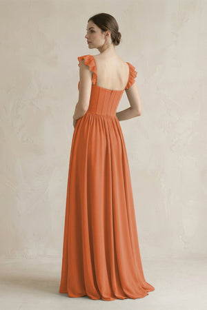 Sweetheart Chiffon Ruffled A - Line Corset Bridesmaid Dress in Terracotta - KissProm Bridesmaid Dresses