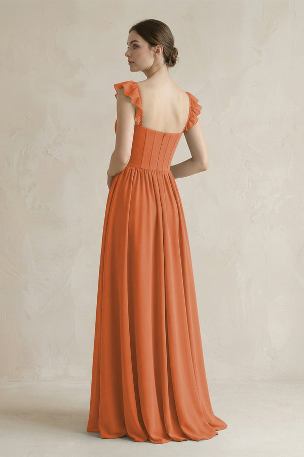 Sweetheart Chiffon Ruffled A - Line Corset Bridesmaid Dress in Terracotta - KissProm Bridesmaid Dresses