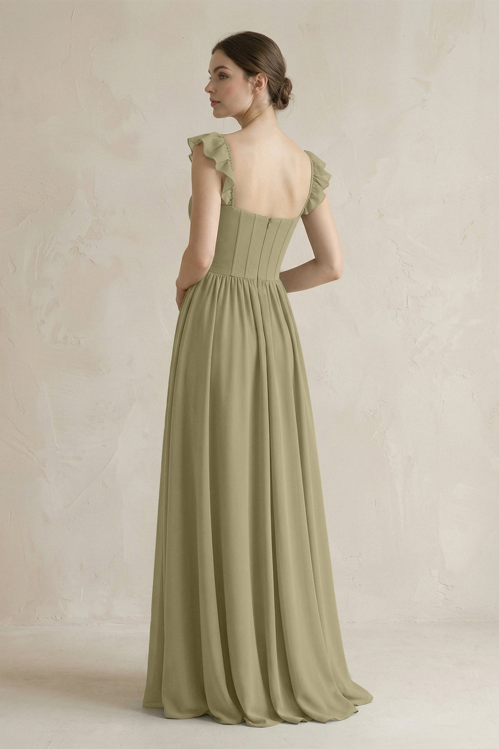 Sweetheart Chiffon Ruffled A - Line Corset Bridesmaid Dress in Thyme - KissProm Bridesmaid Dresses