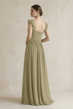 Sweetheart Chiffon Ruffled A - Line Corset Bridesmaid Dress in Thyme - KissProm Bridesmaid Dresses