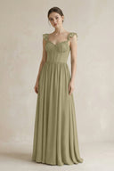 Sweetheart Chiffon Ruffled A - Line Corset Bridesmaid Dress in Thyme - KissProm Bridesmaid Dresses
