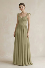 Sweetheart Chiffon Ruffled A - Line Corset Bridesmaid Dress in Thyme - KissProm Bridesmaid Dresses