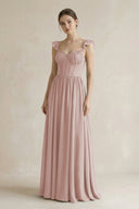 Sweetheart Chiffon Ruffled A - Line Corset Bridesmaid Dress in Toffee - KissProm Bridesmaid Dresses