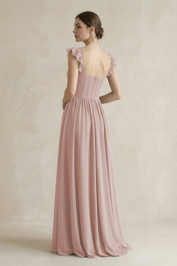 Sweetheart Chiffon Ruffled A - Line Corset Bridesmaid Dress in Toffee - KissProm Bridesmaid Dresses