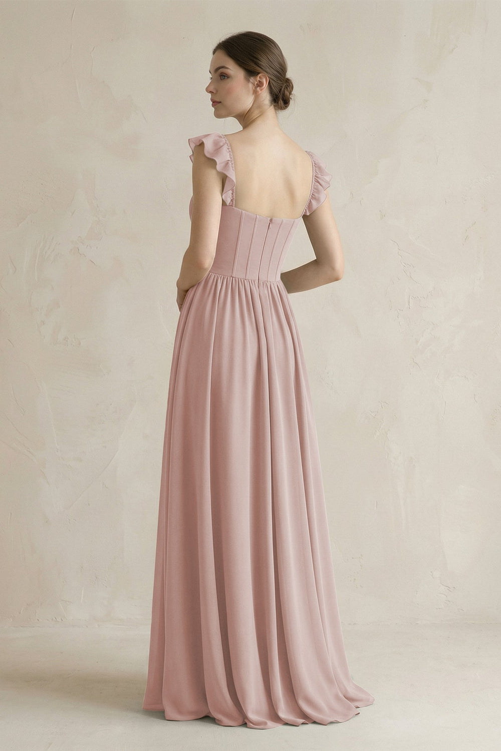 Sweetheart Chiffon Ruffled A - Line Corset Bridesmaid Dress in Toffee - KissProm Bridesmaid Dresses