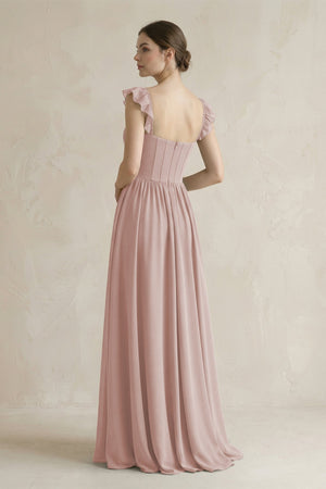 Sweetheart Chiffon Ruffled A - Line Corset Bridesmaid Dress in Toffee - KissProm Bridesmaid Dresses