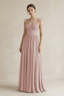 Sweetheart Chiffon Ruffled A - Line Corset Bridesmaid Dress in Toffee - KissProm Bridesmaid Dresses