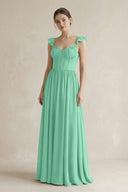 Sweetheart Chiffon Ruffled A - Line Corset Bridesmaid Dress in Turquoise - KissProm Bridesmaid Dresses