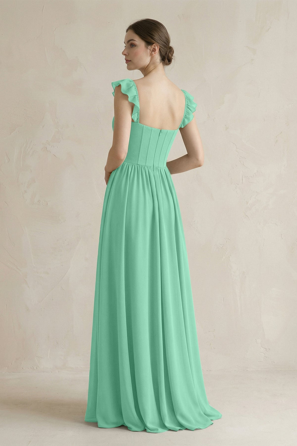 Sweetheart Chiffon Ruffled A - Line Corset Bridesmaid Dress in Turquoise - KissProm Bridesmaid Dresses